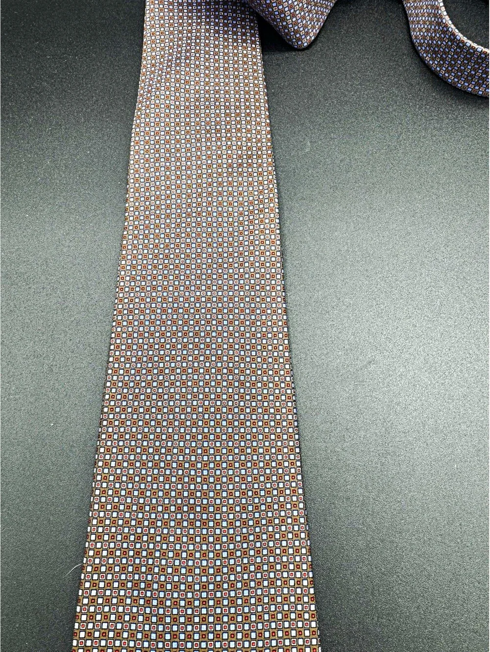 Vintage Lauren Ralph Lauren Silk Tie Brown Blue Geometric USA 28.5” x 3.75”